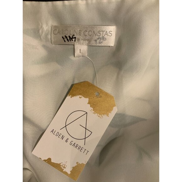 Caroline Constas White & Green Leaf Silk Wrap Top w/ Tie Size Large - Picture 5 of 5